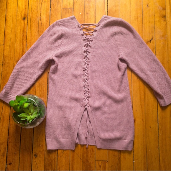 Lace-Up Front Pink Knot Sweater - Picture 2 of 3